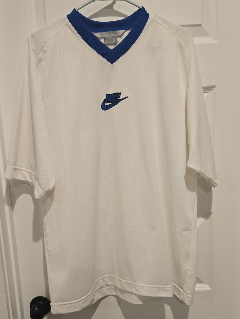 Nike Men's White & Blue Short Sleeve Soccer Jersey